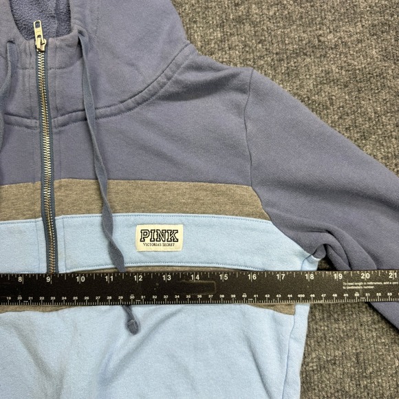 PINK Victoria Secret Quarter Zip Hoodie Womens S Blue Striped Pullover - Picture 6 of 7